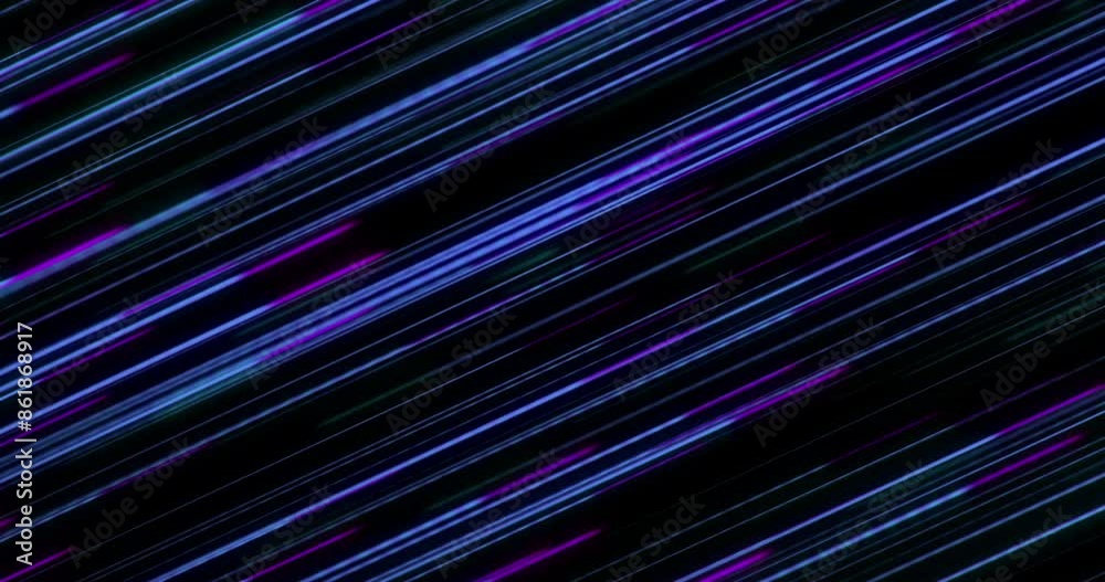 Poster Creative, neon lights and stripe pattern with color for digital wallpaper, design or abstract row. Illumination, glow and geometric parallel lines with holographic art by dark black background.