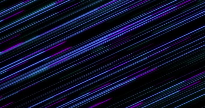 Creative, neon lights and stripe pattern with color for digital wallpaper, design or abstract row. Illumination, glow and geometric parallel lines with holographic art by dark black background.