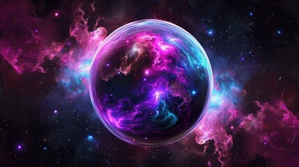 Fototapeta premium Cosmic Cloud Explosion in Transparent Sphere. generative AI image