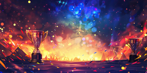 Glittering trophies and shiny medals shine brightly in the distance, serving as a reminder of the prestige that awaits the ultimate winner of the contest or raffle.