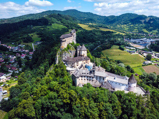 Aerial view of Orava Castle in Slovakia using a drone