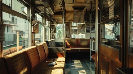 The rhythmic movement of the train matched by the sound of rustling newspapers and quiet conversations.