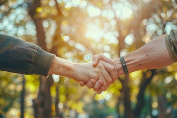 Men fist bump in park, showing support and unity, friends greeting outdoors with respect emoji