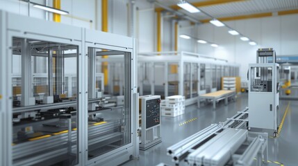 Fototapeta premium Modern technology and automation in an efficient EV battery component production line. EV Battery Components Production Line