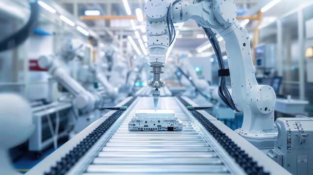 Advanced machinery and robots working synchronously on the assembly line of EV battery components. EV Battery Components Production Line