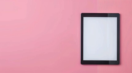 Fototapeta premium Modern tablet on pink background with text space