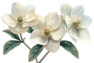 Beautiful blooming flowers illustration. Digital watercolor with vintage inspiration on a white background.