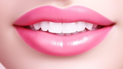 Obraz premium The image shows a pink lip with white teeth