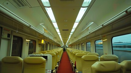Fototapeta premium A train with many seats and red carpet.