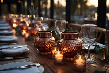 Obraz premium Table settings. Photography of a dinner table of romantic dinner.