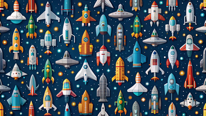 seamless pattern with planet and spaceship
