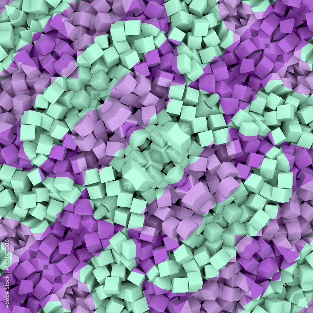 Poster 3d rendering digital illustration of a pattern consisting of many small three-dimensional cubes