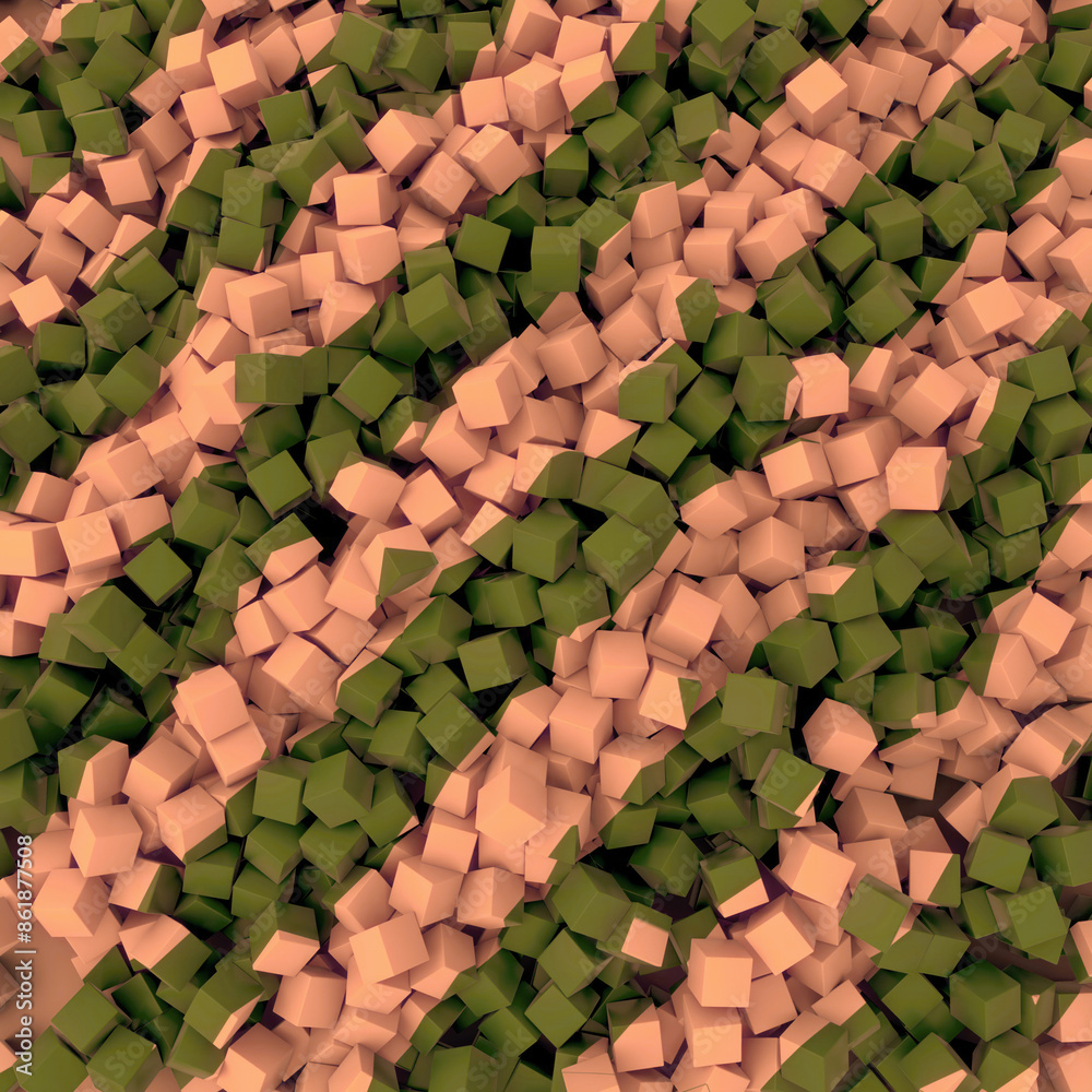 Poster Digital illustration of a colorful diagonal stripe pattern consisting of many small cubes. 3d rendering