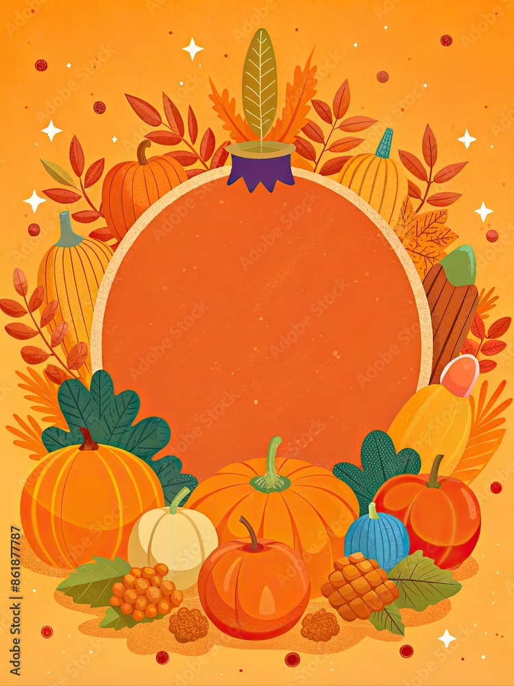 Poster Harvest-themed frame with pumpkins and leaves.