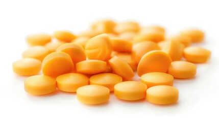 Fototapeta premium 500mg Vitamin C tablets on white background with focused view