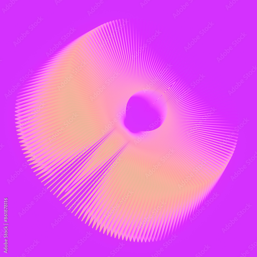 Poster illustration of geometric pattern of pink lines on purple background. 3d render