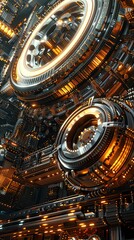 Fototapeta premium A futuristic cityscape with a large, glowing circle in the center