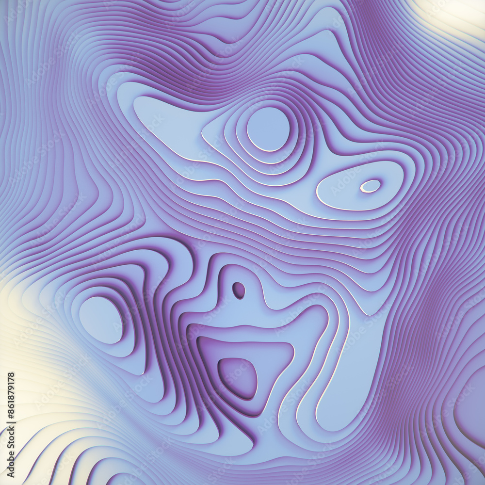Aufkleber Digital illustration of an abstract landscape with a pattern of intricate topographical lines. 3d rendering
