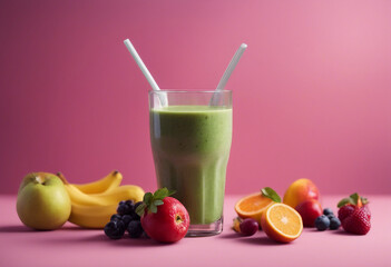 Fototapeta premium healthy colorful organic fruit smoothie, ad shot, copy space for text 