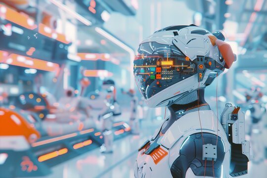 Futuristic Interface with Digital Holograms, AI, Robots