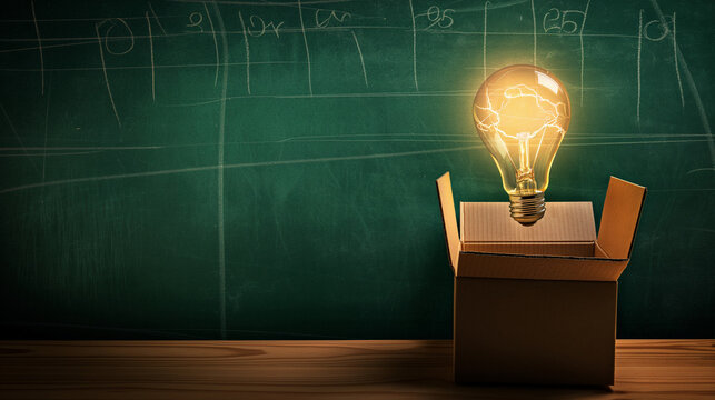Think outside the box on school green blackboard . startup education concept. creative idea. leadership