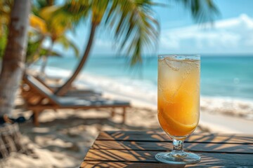refreshing cocktail on the background of the ocean