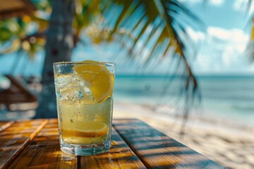 refreshing cocktail on the background of the ocean