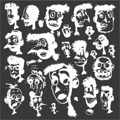 collection set hand drawn doodle cute man with engraving style black color only