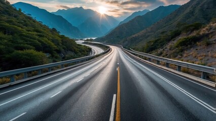Fototapeta premium Beautiful wallpaper road high speed sea and mountains