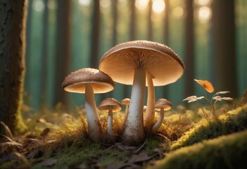 Mushrooms growing naturally in the forest. 