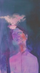 Abstract portrait of a woman with a pink cloud above her head