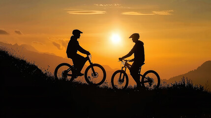 Obraz premium silhouette of two cyclist on the sunset