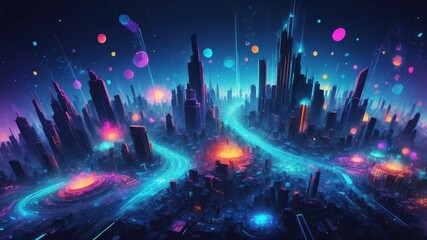 Obraz premium Funky synth wave night cityscape