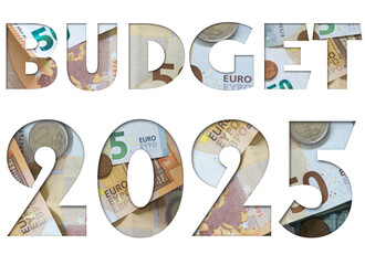 Budget 2025 with the texture of Euros, European money, Business or Finance concept