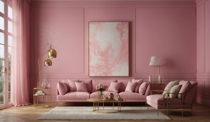 Sophisticated pink living room with elegant decor elements