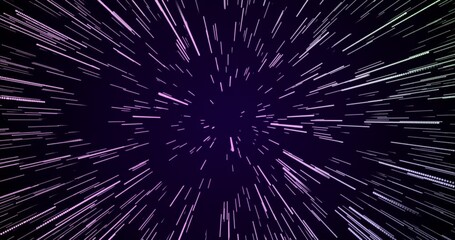 Pattern, flow and light ray with speed force in galaxy of futuristic particles, trails or stream glow for hyperspace jump. Abstract, fast travel or super beam of neon warp, teleportation or infinity