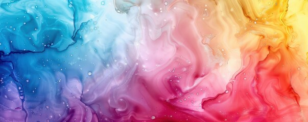 Fototapeta premium A colorful, abstract painting with a rainbow of colors and glittery stars. The painting is full of energy and excitement, and it seems to be a representation of the beauty and wonder of the world. 