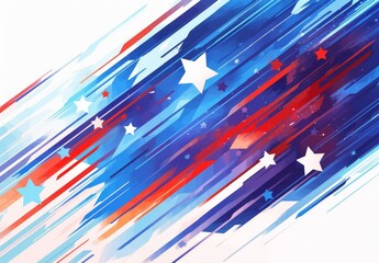 Obraz premium Patriotic USA Flag Design with Abstract Geometric Shapes in Red, White, and Blue Background with Stars