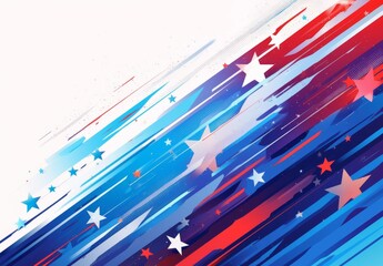 Fototapeta premium Patriotic USA Flag Design with Abstract Geometric Shapes in Red, White, and Blue Background with Stars