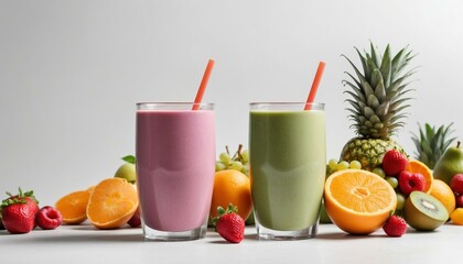 Fototapeta premium healthy colorful organic fruit smoothie, ad shot, copy space for text 