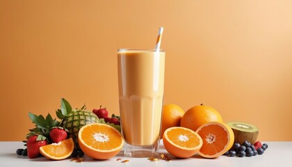 healthy colorful organic fruit smoothie, ad shot, copy space for text
