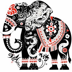 An intricate lineart illustration of a playful, kink-themed japanese-anime-style African Elephant in a minimalist style, designed for stickers and featuring bold, clean lines
