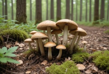 Fototapeta premium Mushrooms growing naturally in the forest.