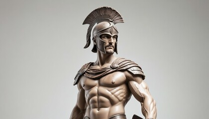 Fototapeta premium statue of spartan soldier, isolated white background, copy space for text