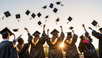 University Graduation Ceremony and Caps in the Air
