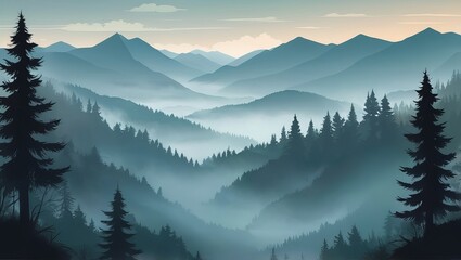 Beautiful mountain landscape, Snowy landscape, Chinese Vernal Equinox Day, Waterfall, isolated illustratio, Generative Ai
