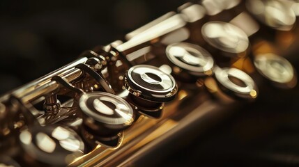 Fototapeta premium Closeup of a flute s mouthpiece and finger holes, with space for text