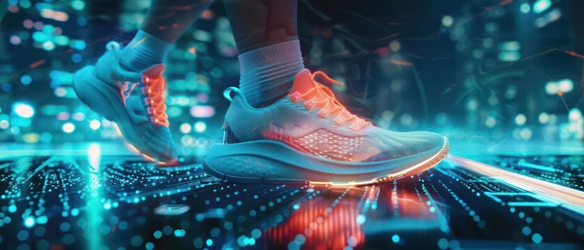 Closeup of a futuristic runners smart shoes with embedded sensors