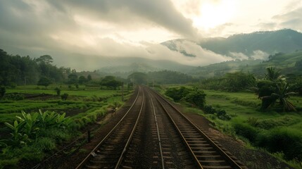 Fototapeta premium A train journey through rolling hills known for their traditional agricultural practices and rural lifestyle.