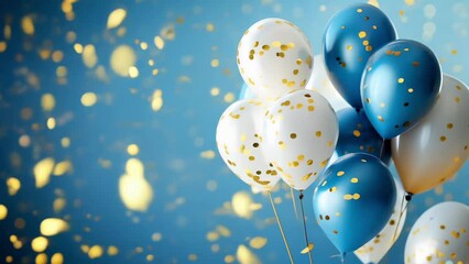 Blue festive birthday party background with balloons and confetti, perfect as a template with copy space for a party or birthday celebration
